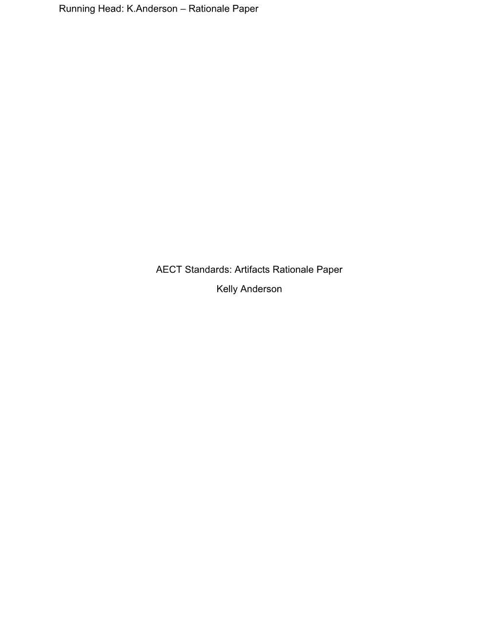 AECT Standards: Artifacts Rationale Paper