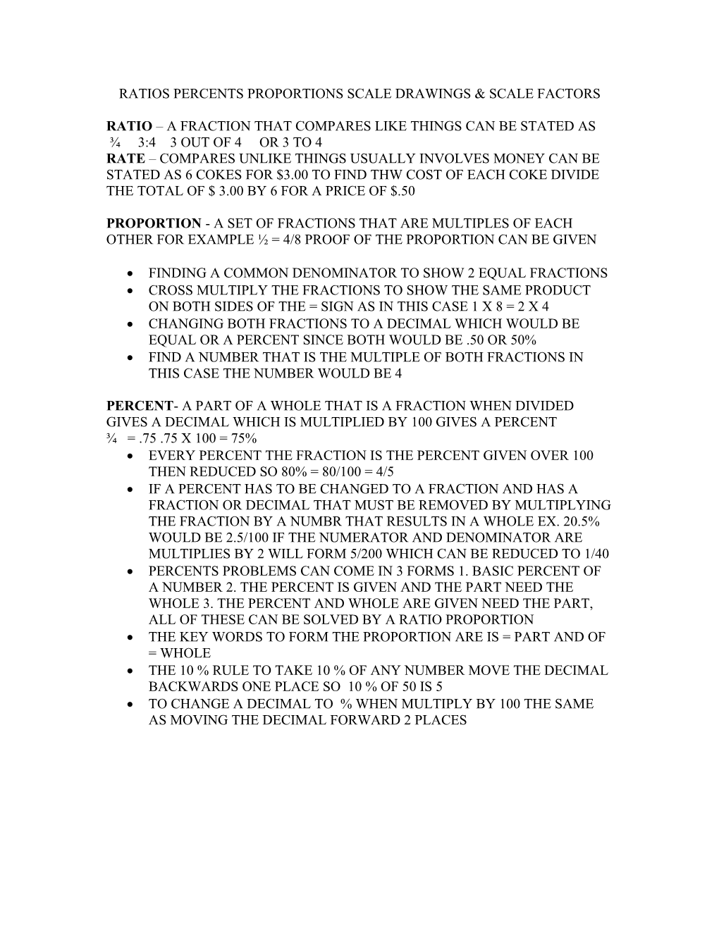 Ratios Percents Proportions Scale Drawings & Scale Factors