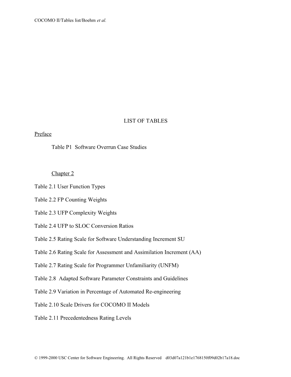 COCOMO II/Tables List/Boehm Et Al