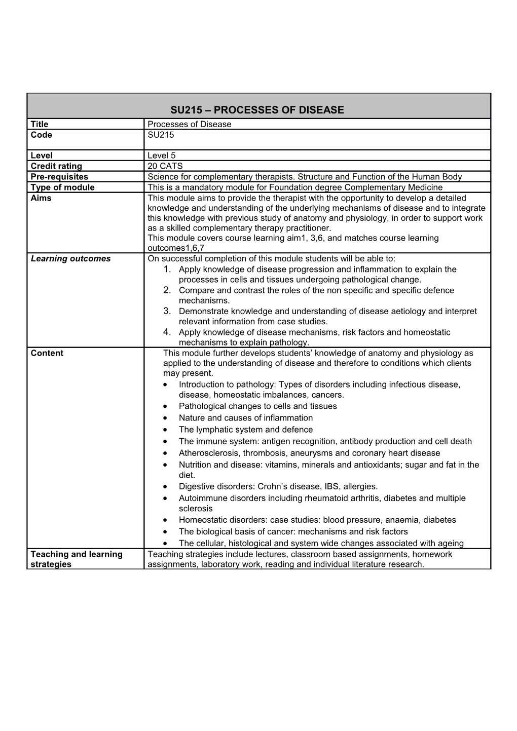 Su215 Processes of Disease Module