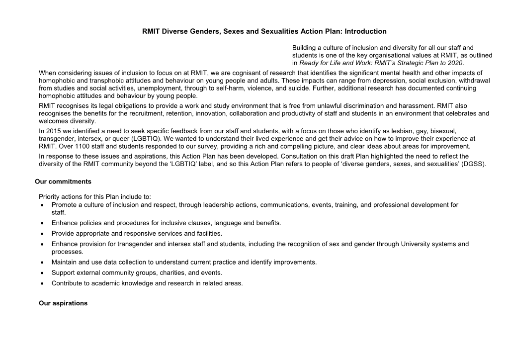 RMIT Diverse Genders, Sexes and Sexualities Action Plan: Introduction