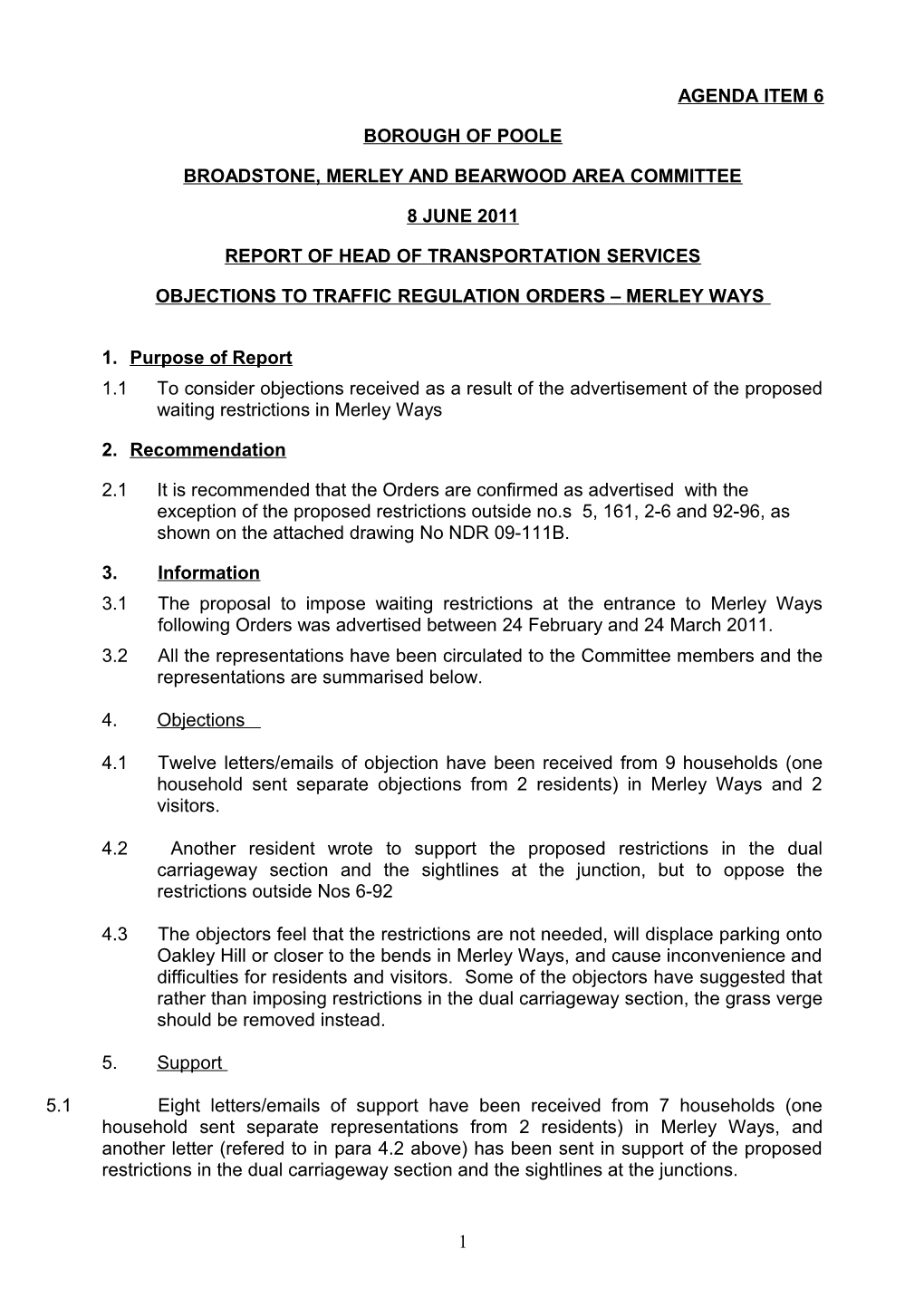 Objections to Traffic Regulation Orders Merley Ways