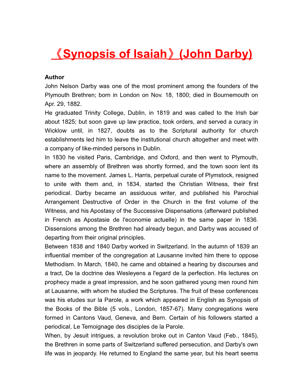 Synopsis of Isaiah (John Darby)