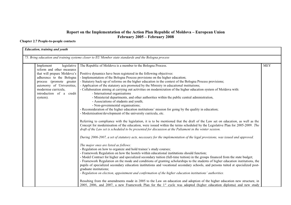 Report on the Implementation of the Actionplanrepublic of Moldova European Union