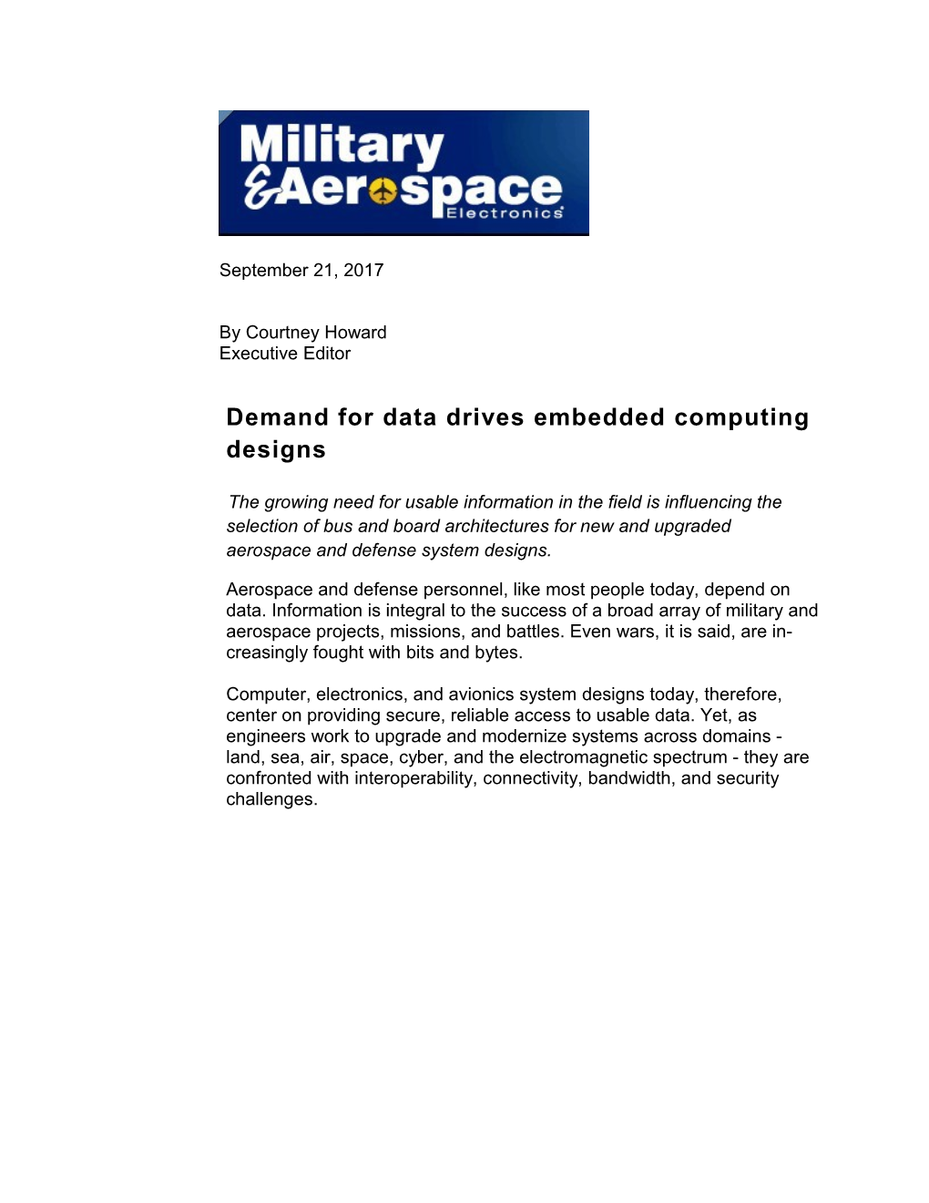 Demand for Data Drives Embedded Computing Designs