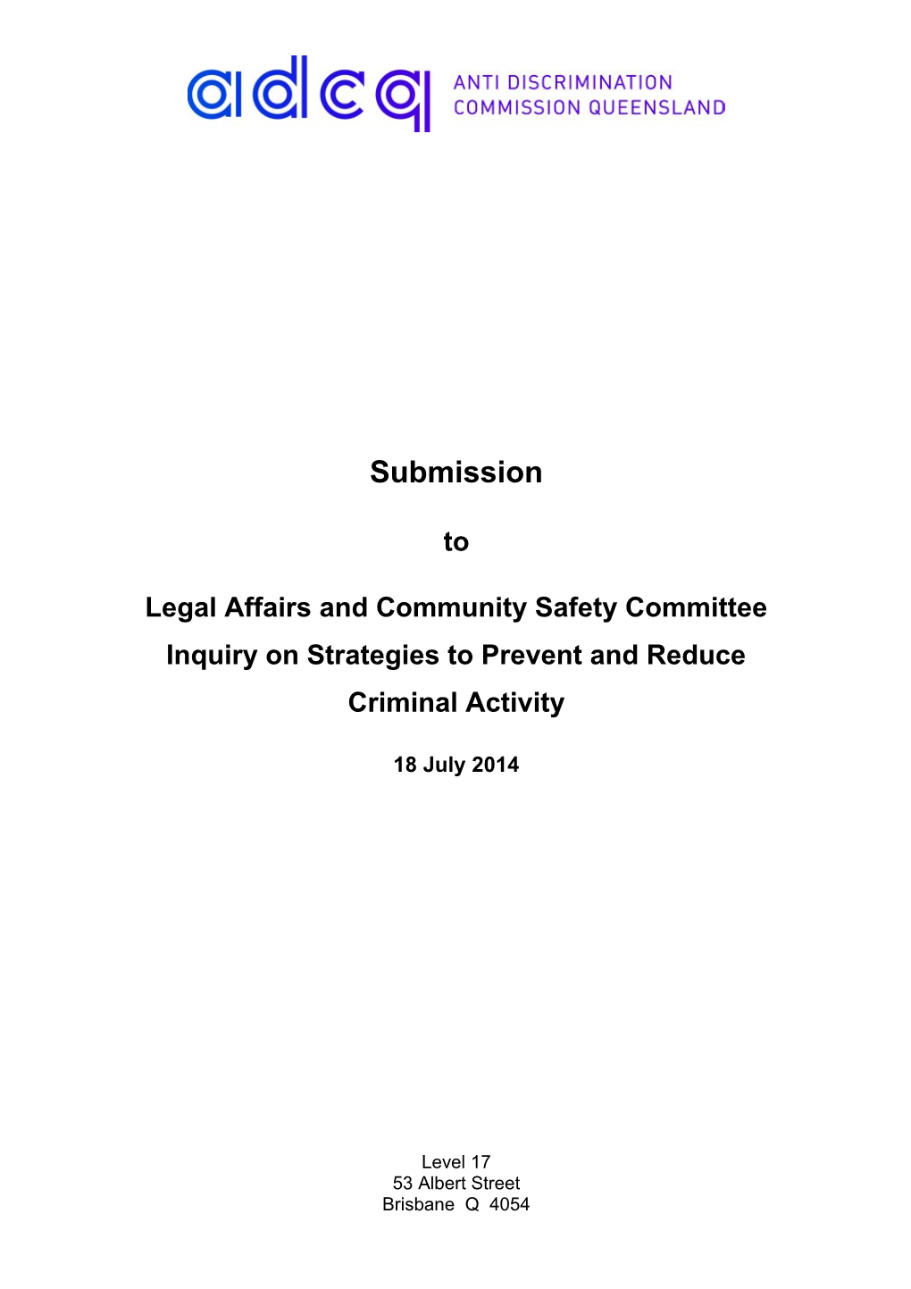 Crime Prevention Justice Reinvestment Submission