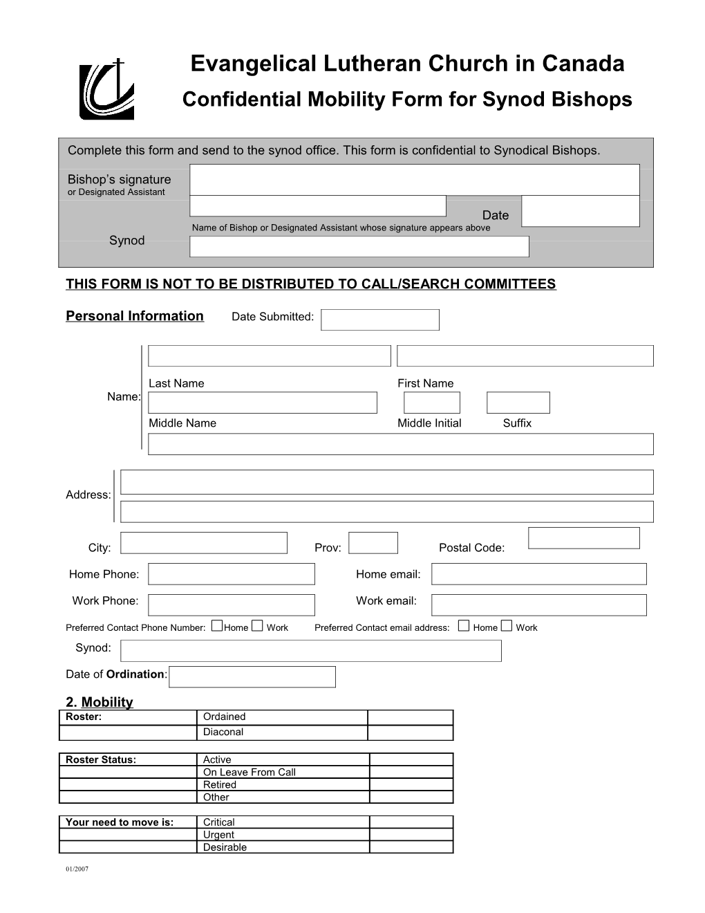 This Form Is Not to Be Distributed to Call/Search Committees