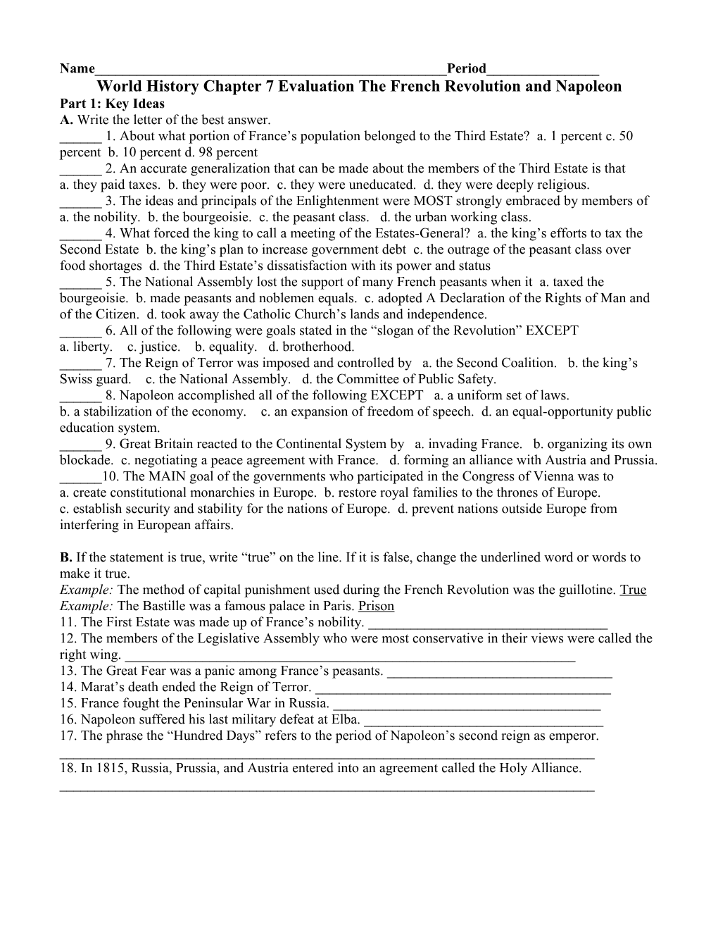 World History Chapter 7 Evaluation the French Revolution and Napoleon