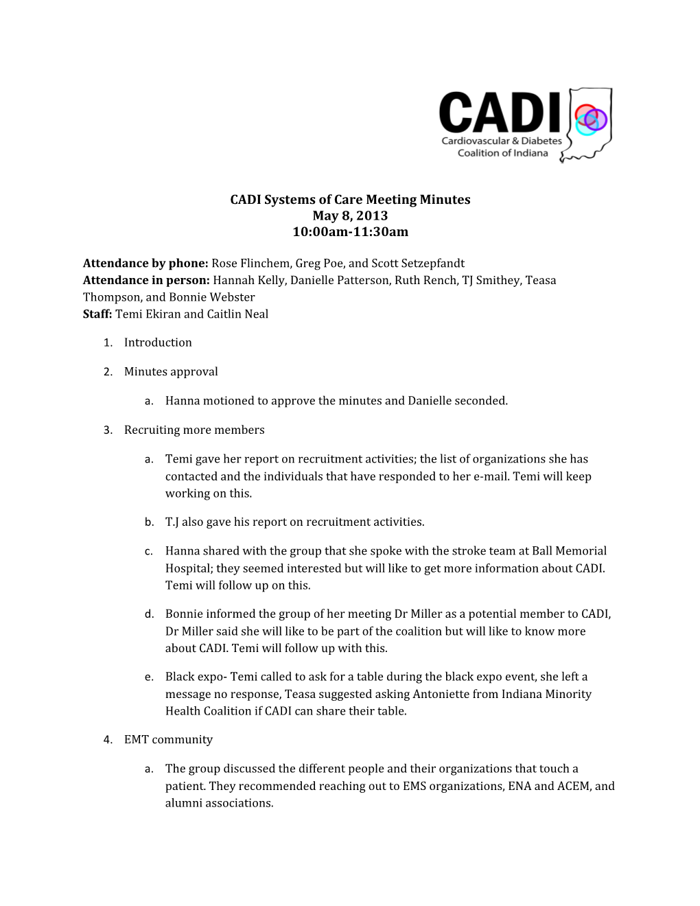 CADI Systems of Care Meeting Minutes