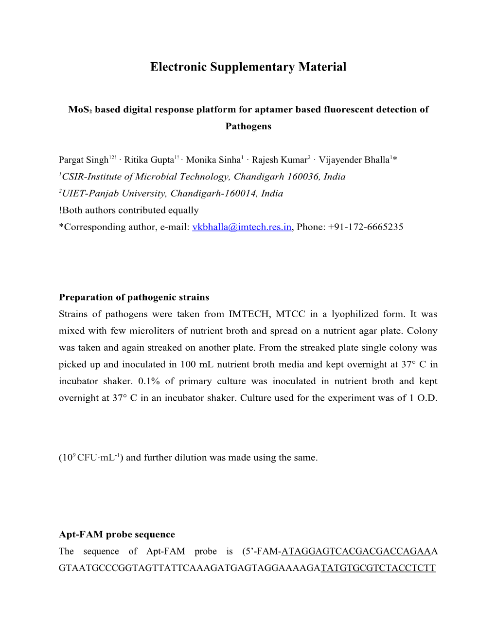 Mos2 Based Digital Response Platform for Aptamer Based Fluorescent Detection of Pathogens