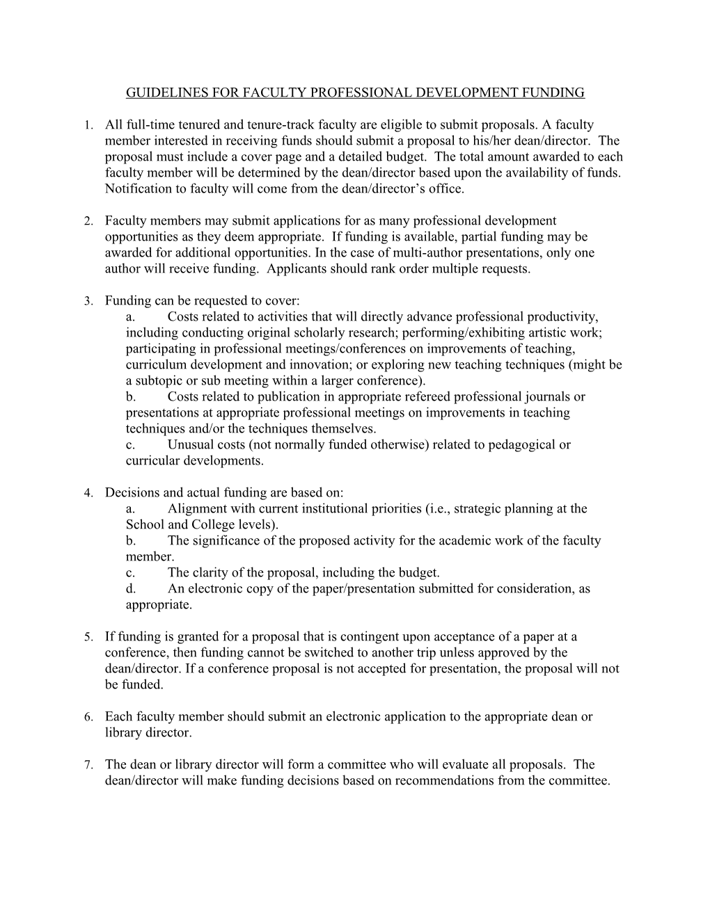 Guidelines for Faculty Professional Development Funding