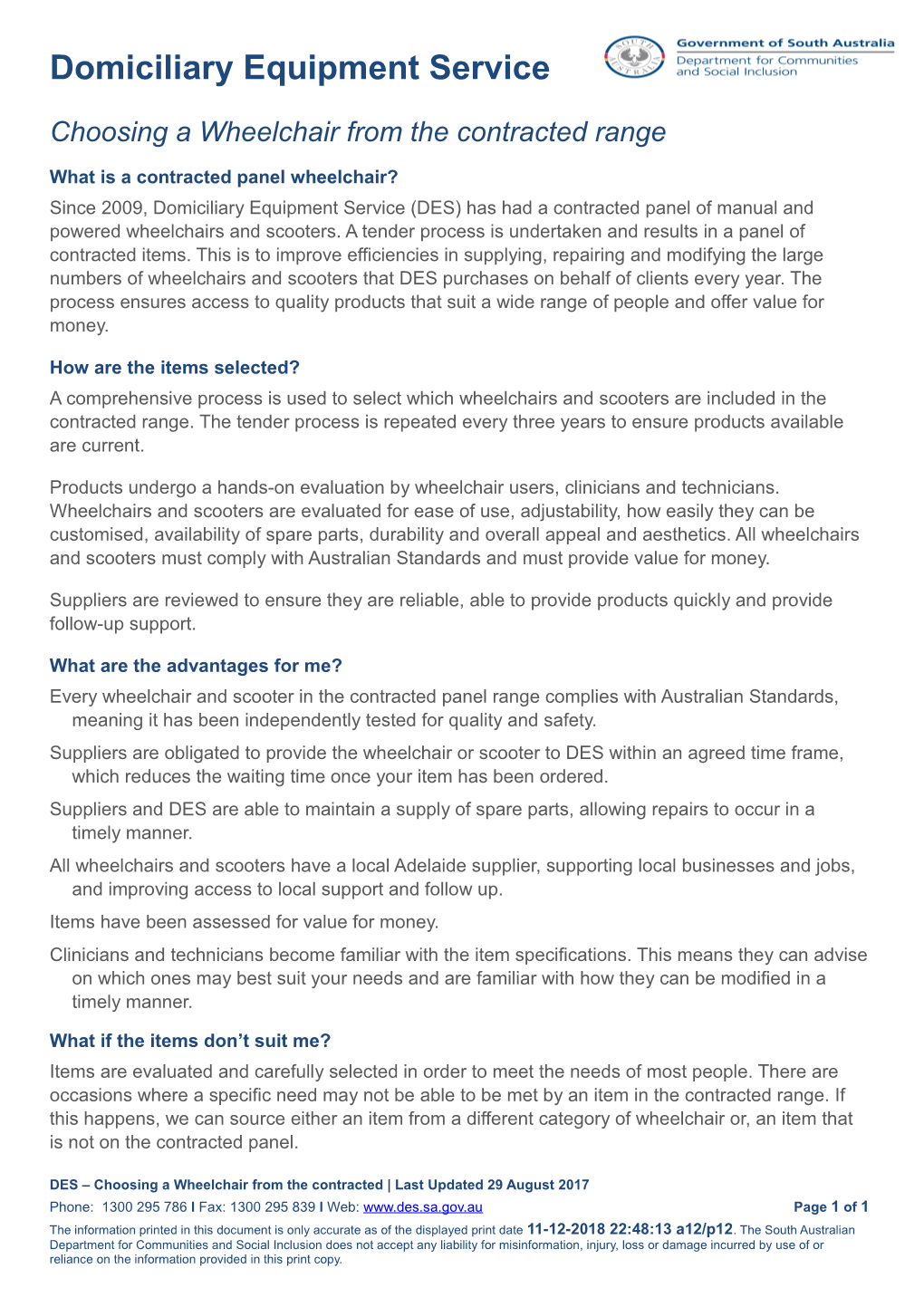 Choosing a Wheelchair from the Contracted Range