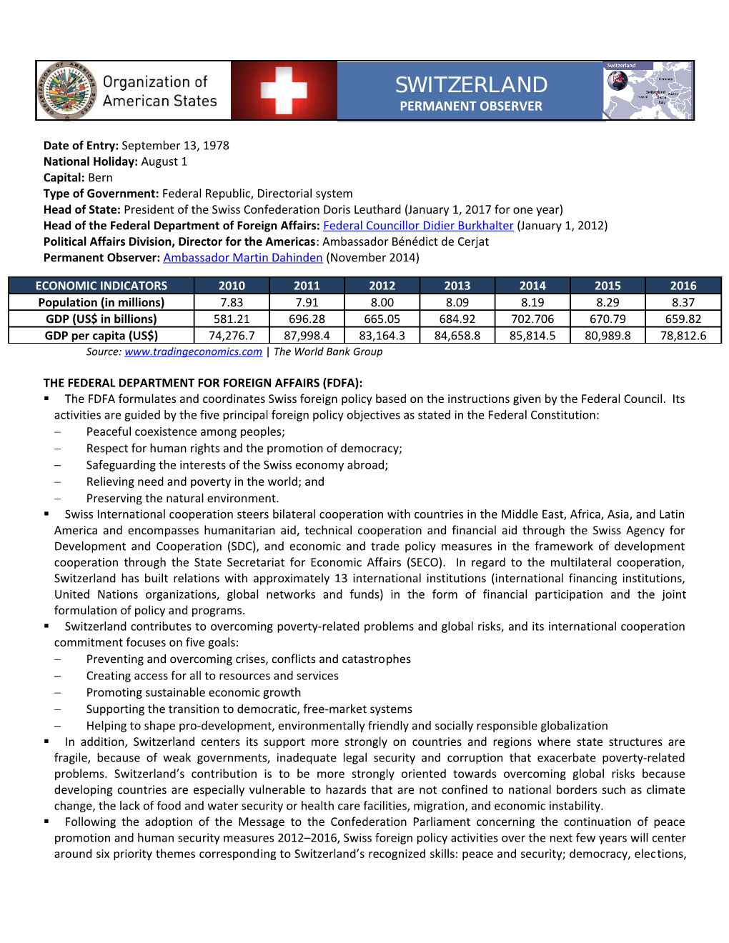 Switzerland: Permanent Observer Country