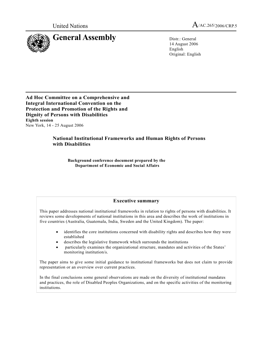 National Institutional Frameworks and Human Rights of Persons with Disabilities