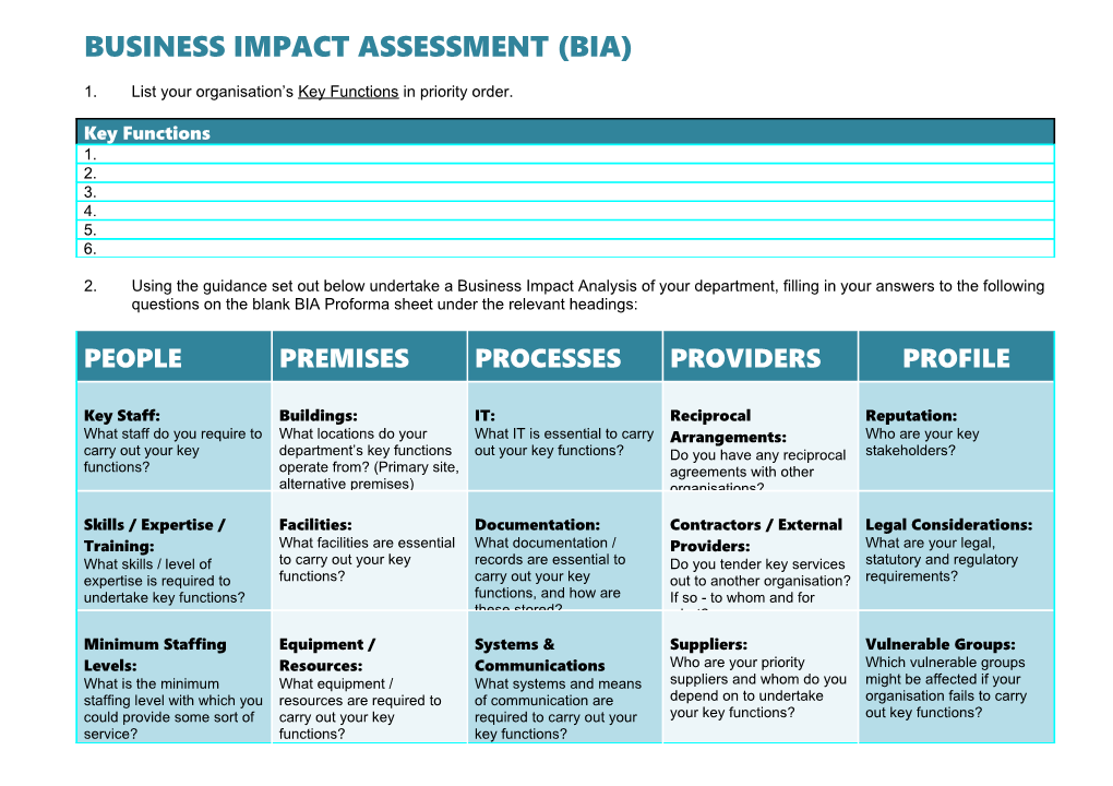 Sheet 1: Simplified Business Impact Assessment (Bia)