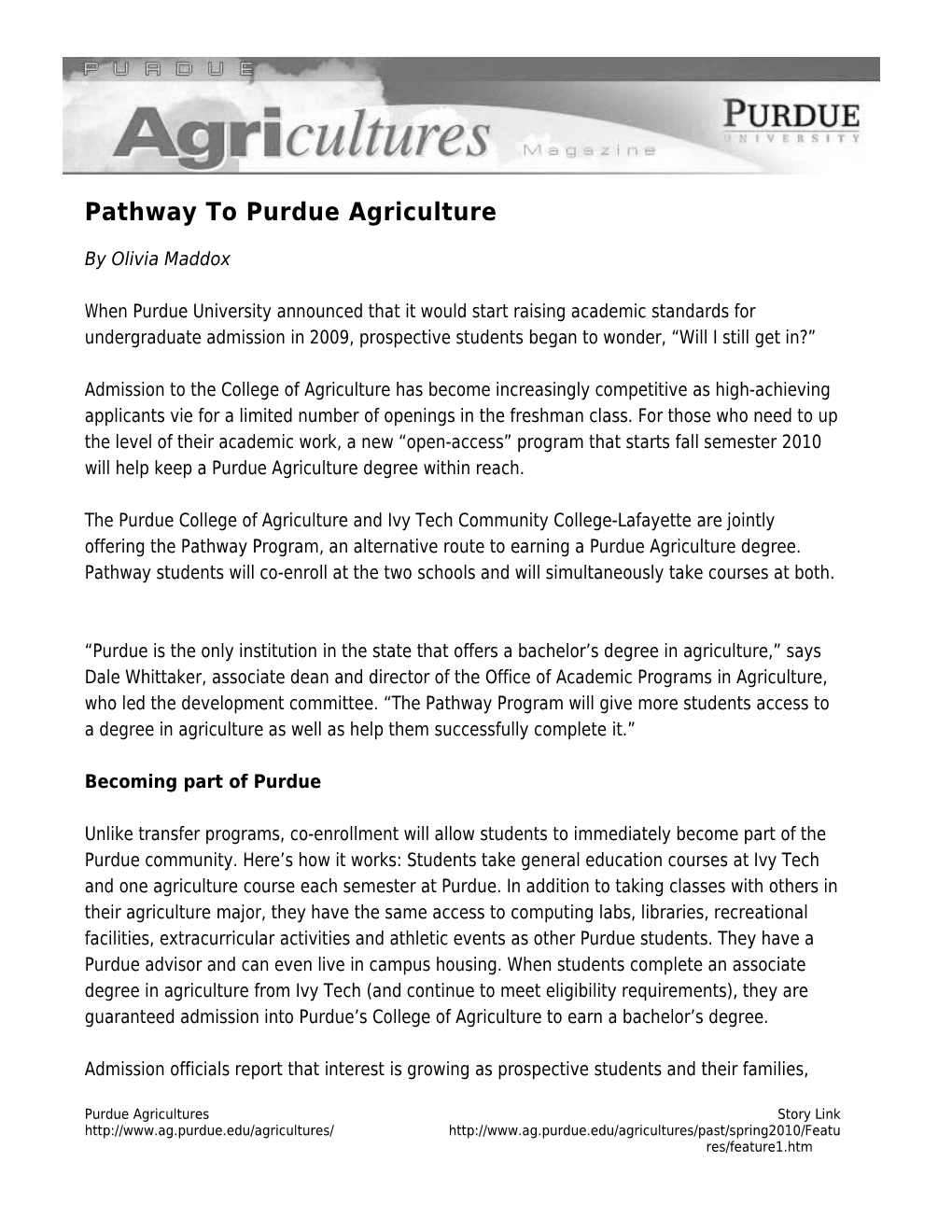 Pathway to Purdue Agriculture