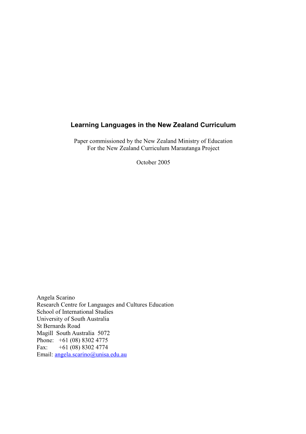 Learning Languages in the New Zealand Curriculum
