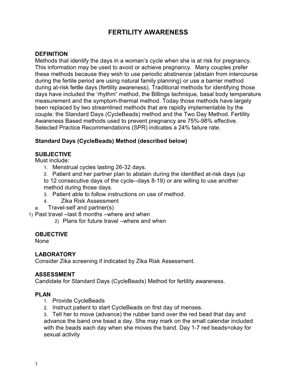 Standard Days (Cyclebeads) Method (Described Below)