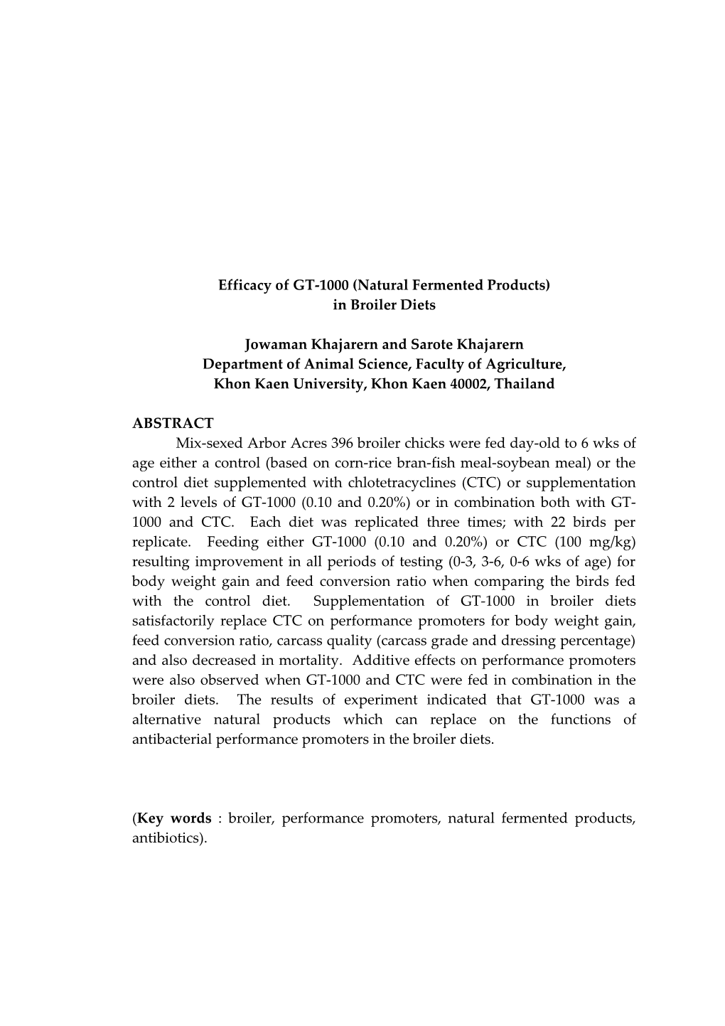Efficacy of GT-1000 (Natural Fermented Products)
