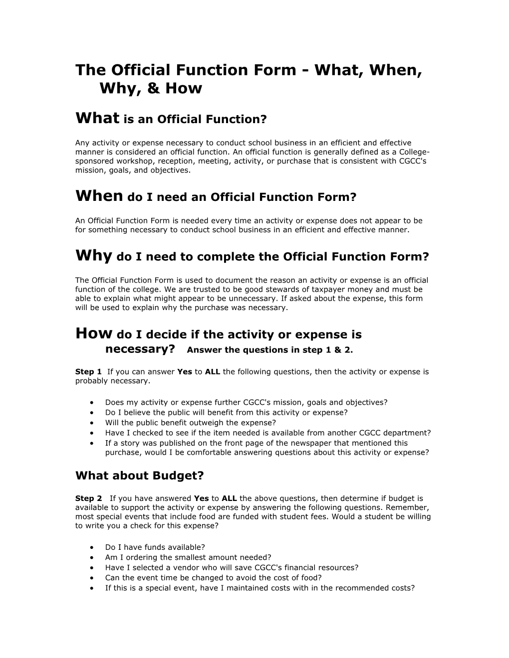 Official Function Form Steps