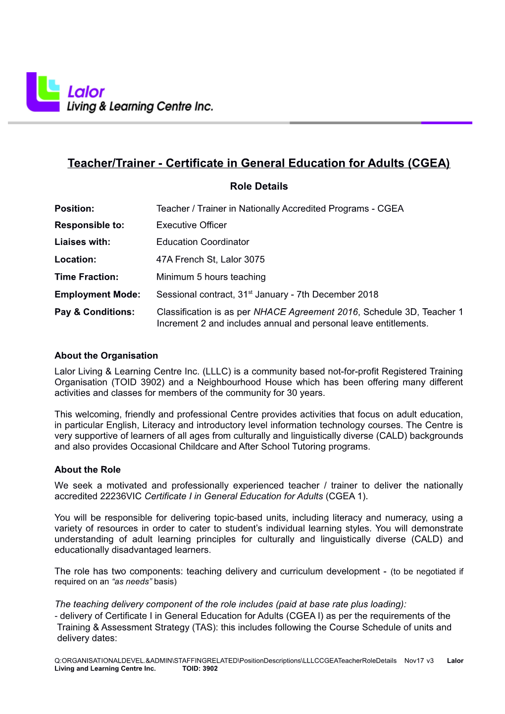 Teacher/Trainer - Certificate in General Education for Adults (CGEA)