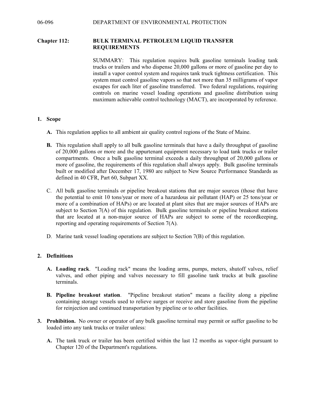 Chapter 112:BULK TERMINAL PETROLEUM LIQUID TRANSFER REQUIREMENTS