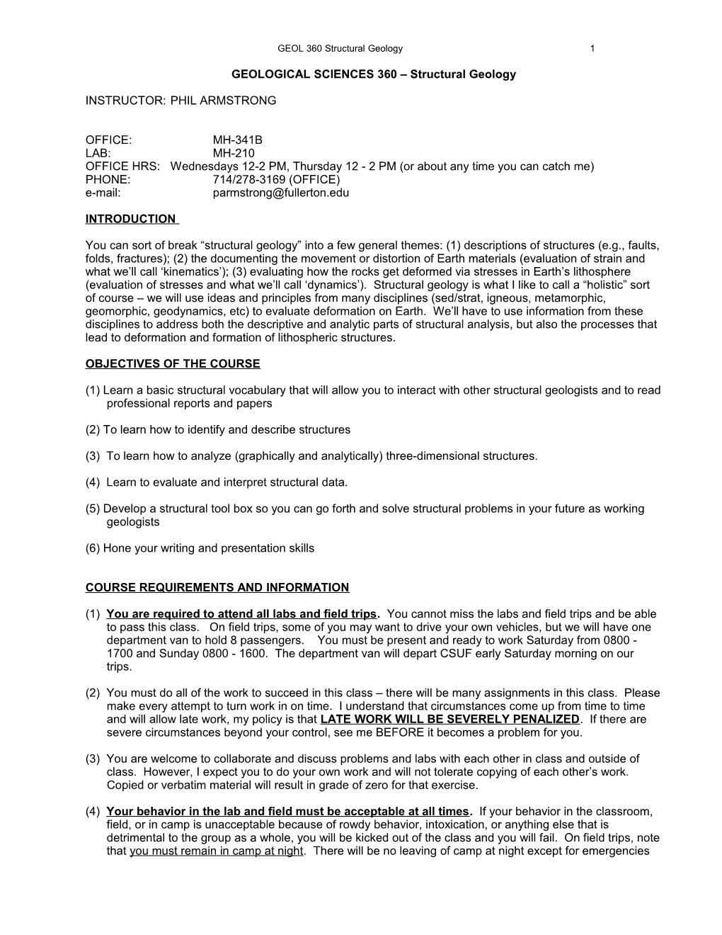 GEOLOGICAL SCIENCES 360 Structural Geology