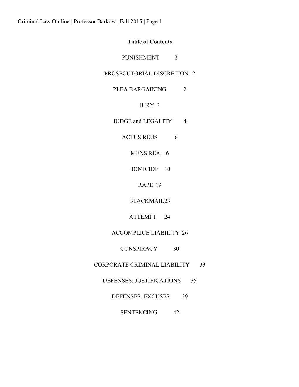 Criminallaw Outline Professor Barkow Fall 2015 Page 1