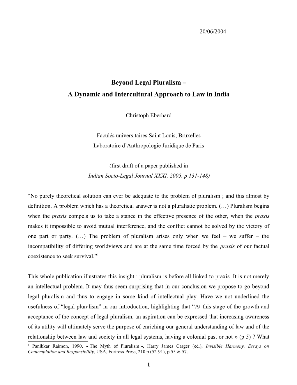 A Dynamic and Intercultural Approach to Law in India