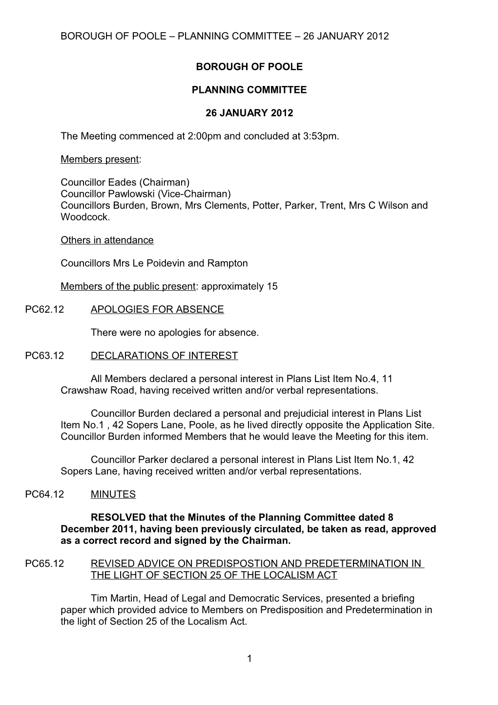 Borough of Poole Planning Committee 26 January 2012