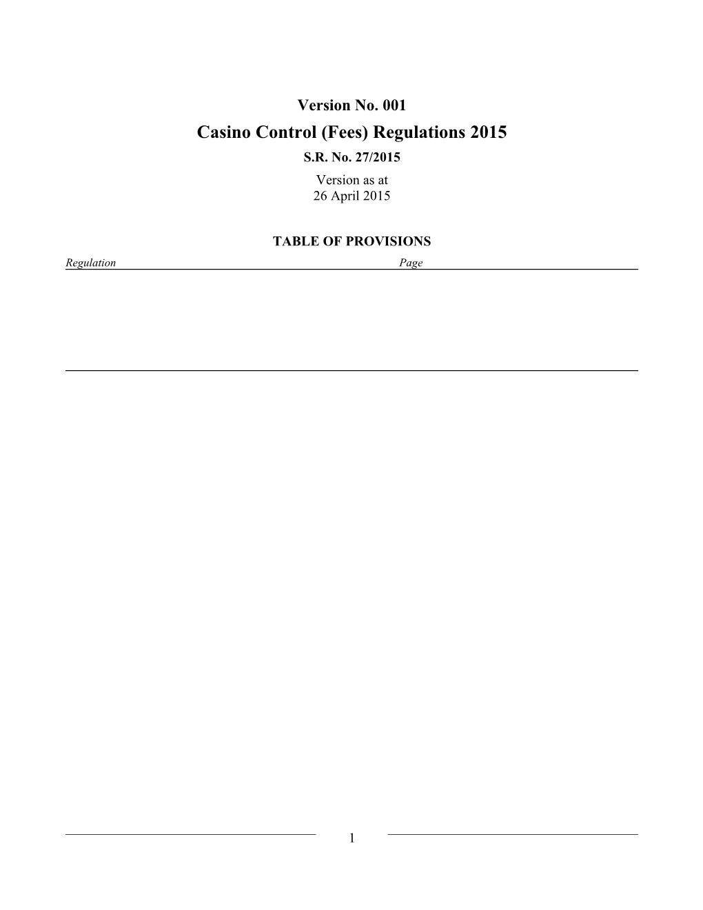 Casino Control (Fees) Regulations 2015