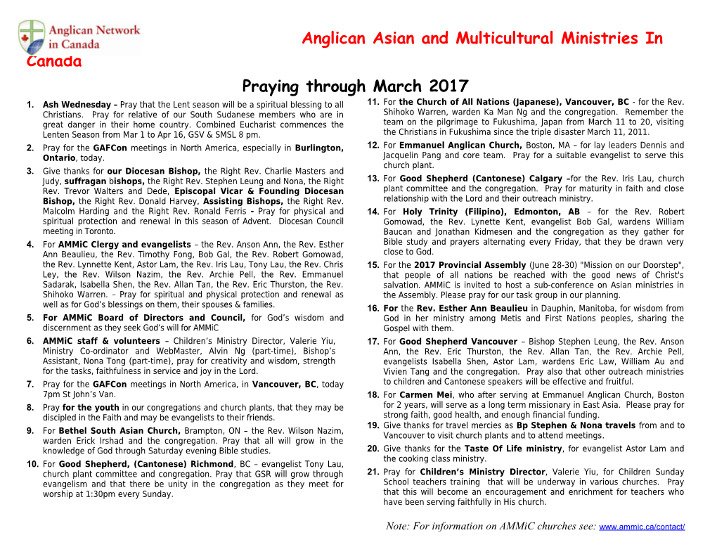 2.Pray for the Gafcon Meetings in North America, Especially in Burlington, Ontario , Today