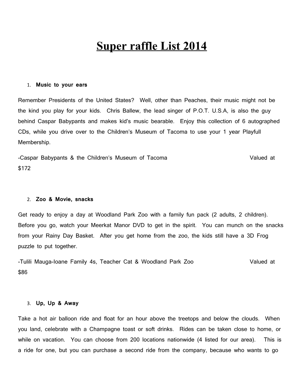 Super Raffle List 2014