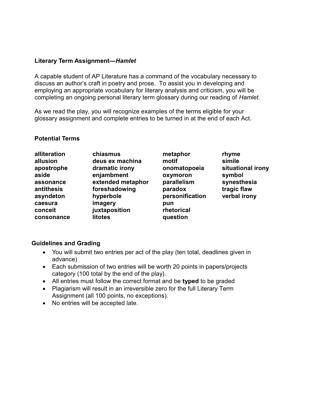 Literary Term Glossary Assignment