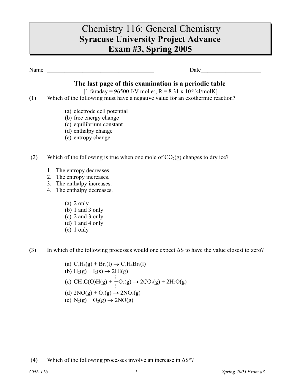 The Last Page of This Examination Is a Periodic Table