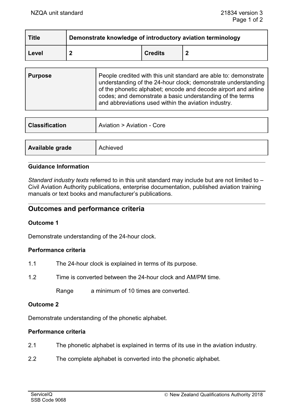 21834 Demonstrate Knowledge of Introductory Aviation Terminology