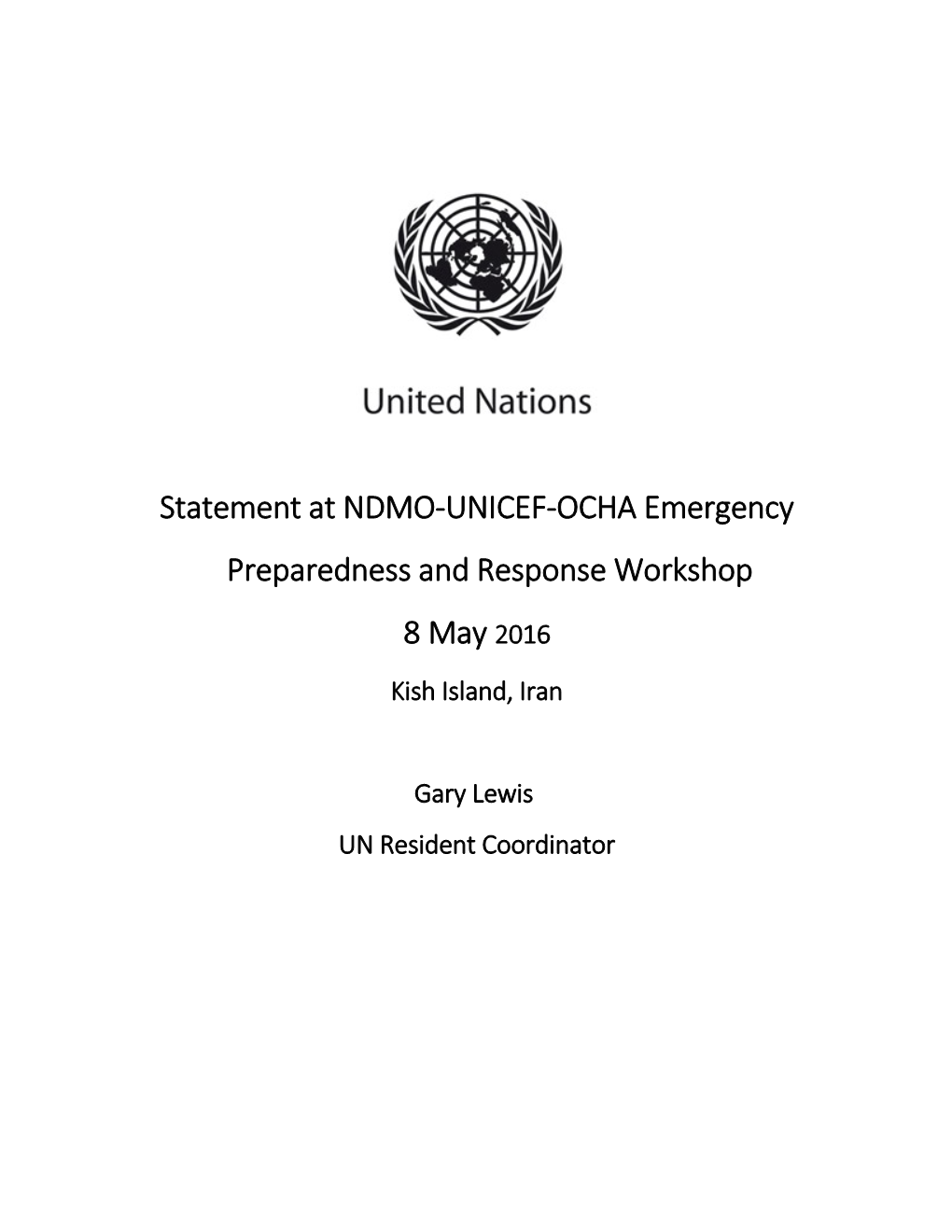Statement at NDMO-UNICEF-OCHA Emergency Preparedness and Response Workshop