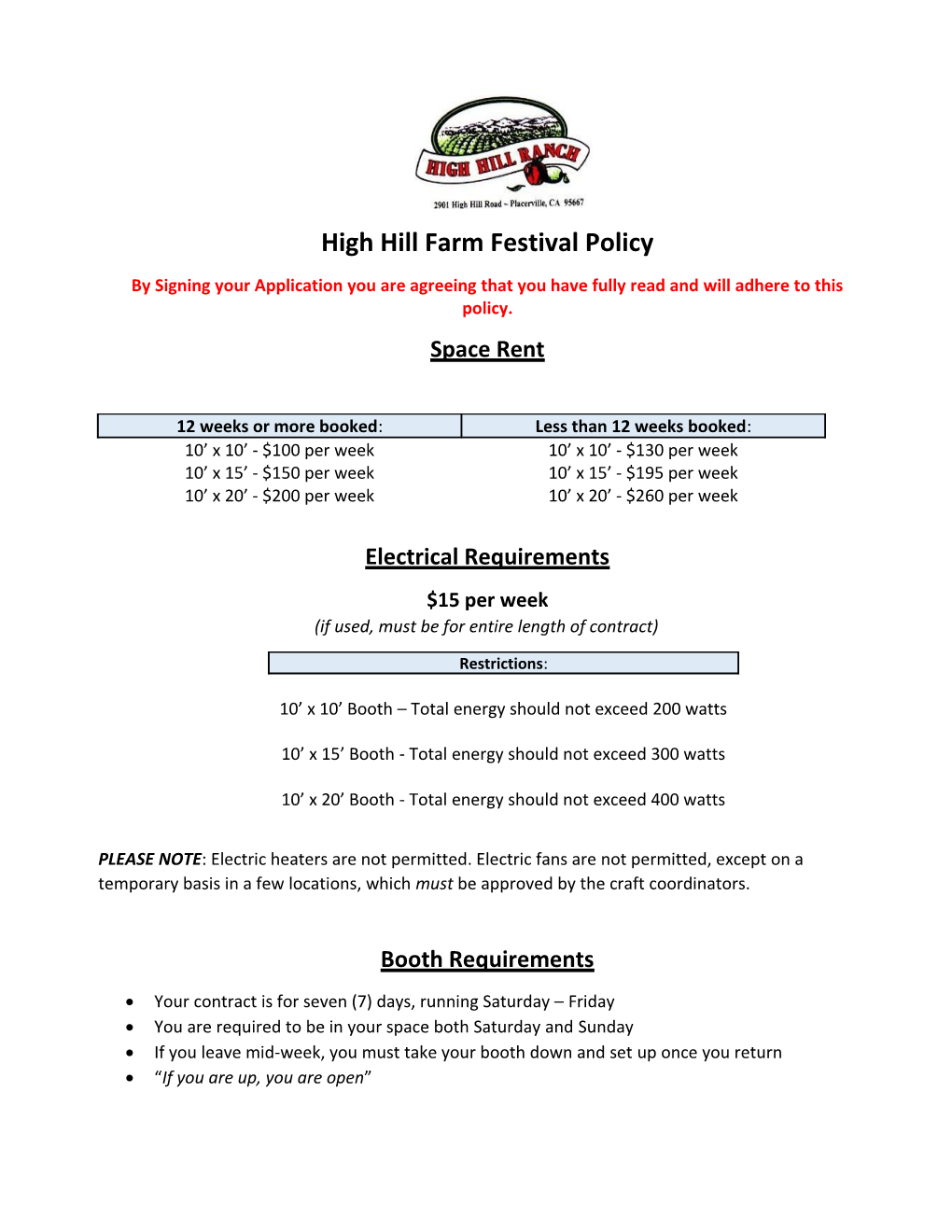 High Hill Farm Festival Policy
