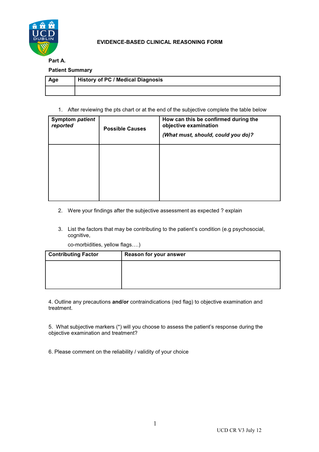 Clinical Reasoning Form