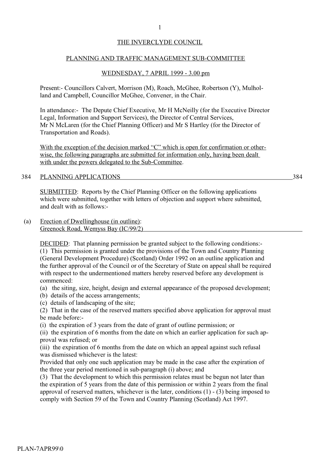 Planning and Traffic Management Sub-Committee