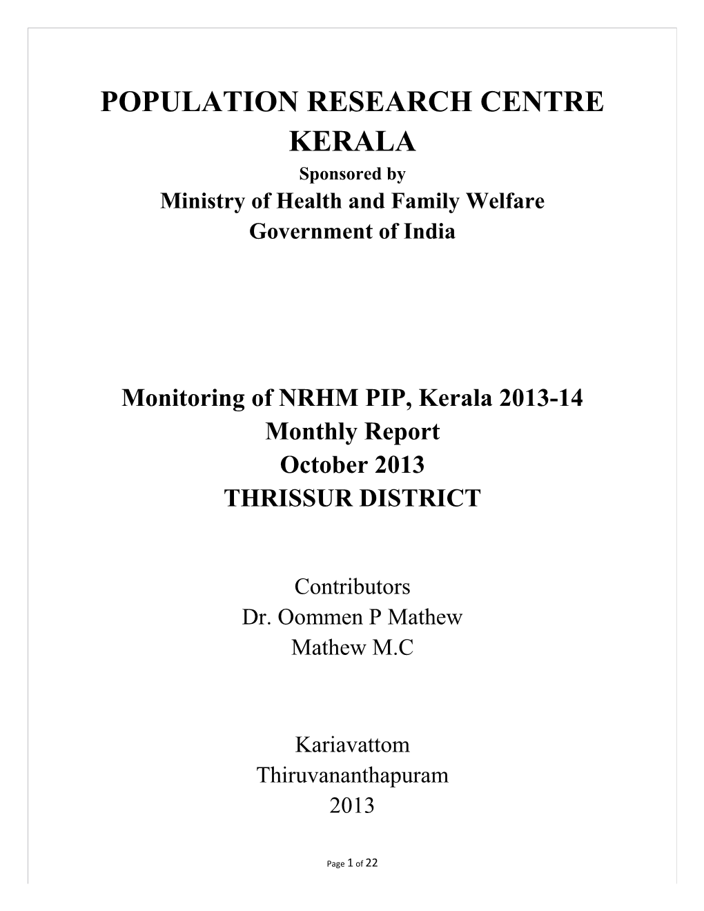 Thrissur - PIP Report