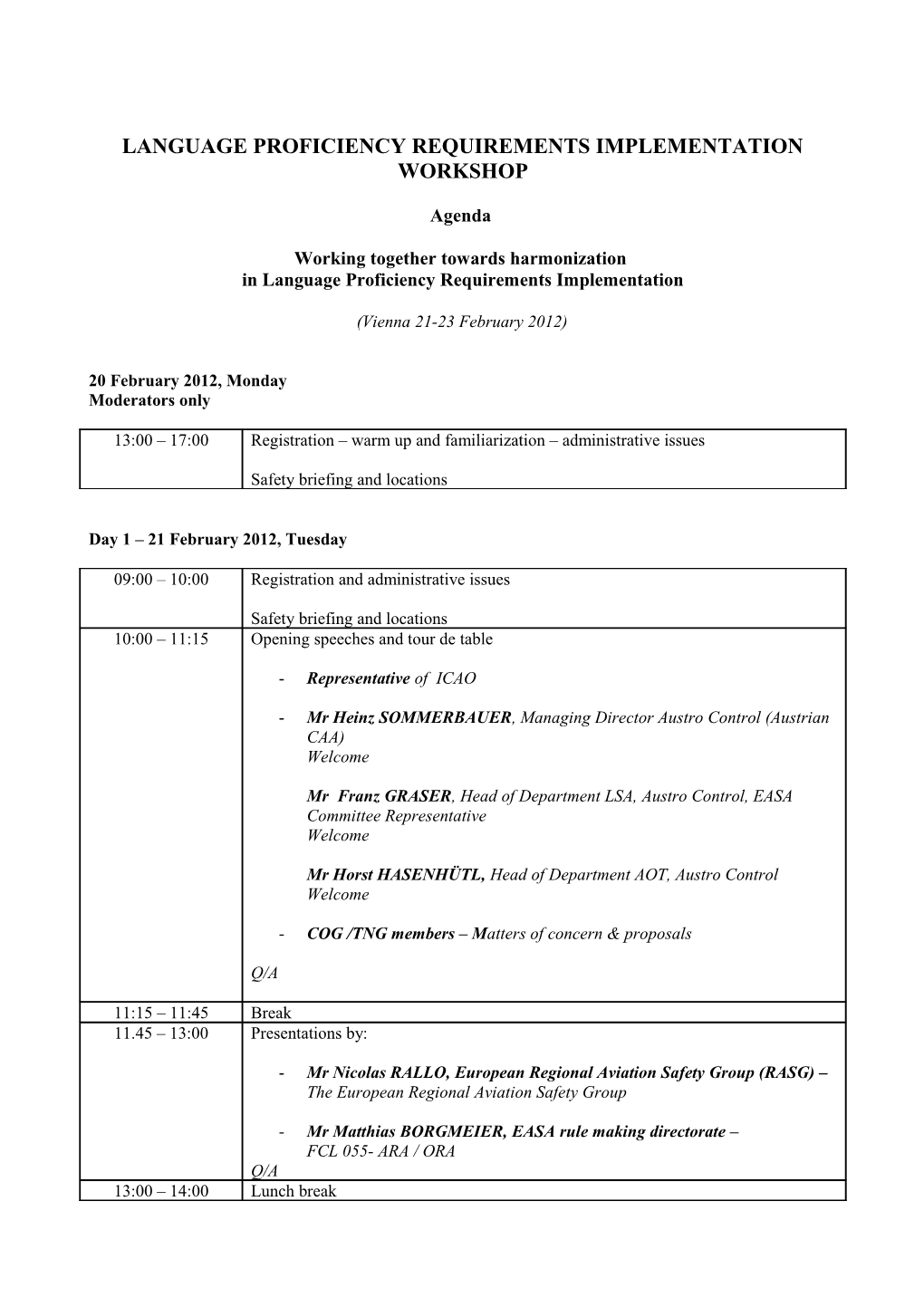 Language Proficiency Requirements Implementation Workshop