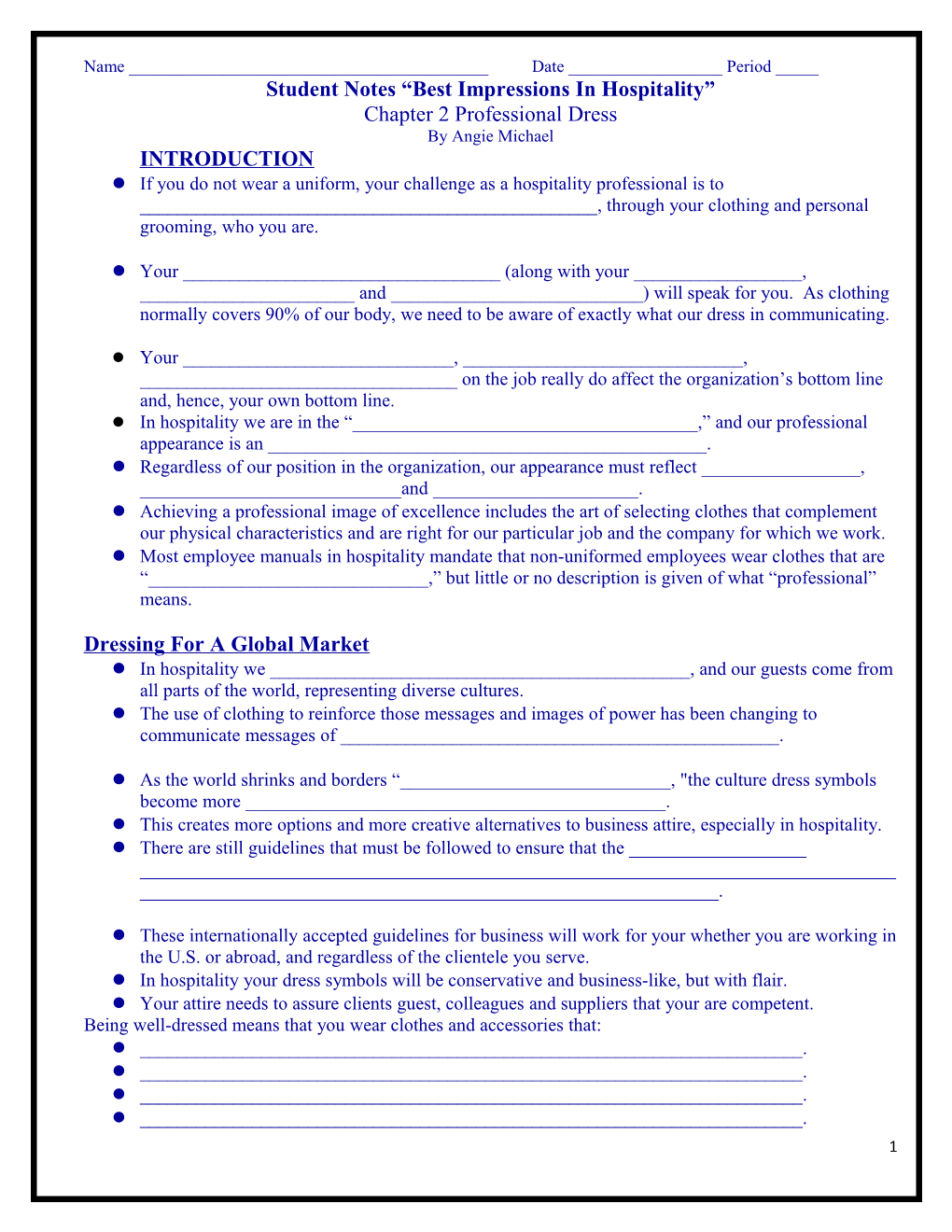 Student Notes Best Impressions in Hospitality