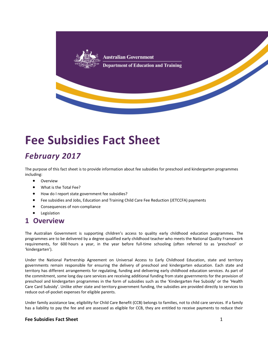 Fee Subsidies Fact Sheet