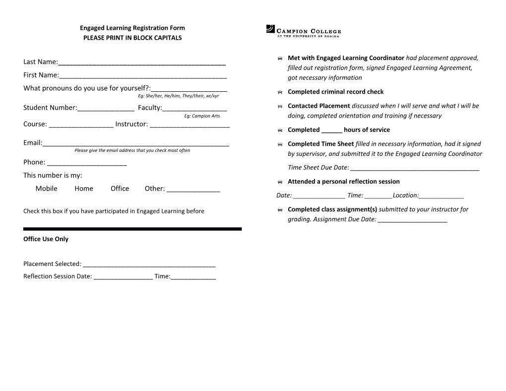 Engaged Learning Registration Form