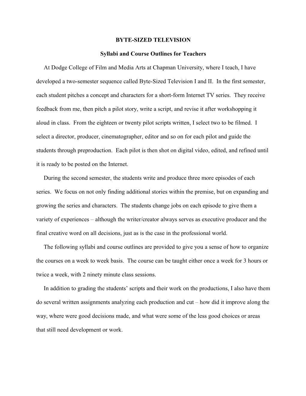 Syllabi and Course Outlines for Teachers