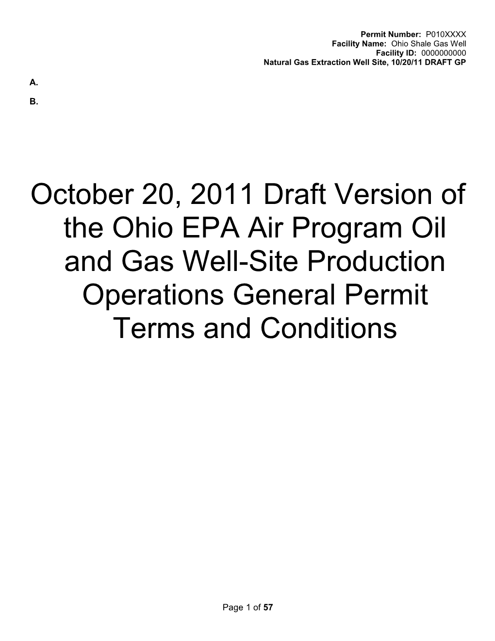 Natural Gas Extraction Well Site, 10/20/11 DRAFT GP