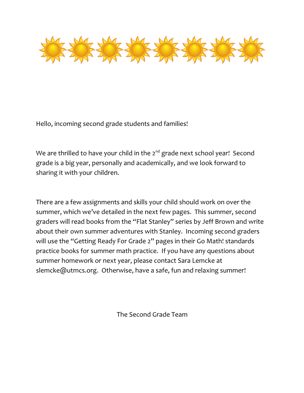 Hello, Incoming Second Grade Students and Families!
