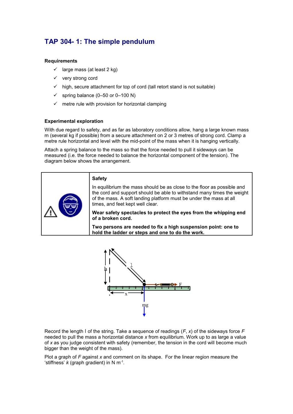 TAP 304- 1: the Simple Pendulum