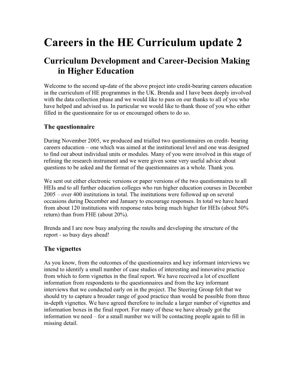 Careers in the HE Curriculum Update 2